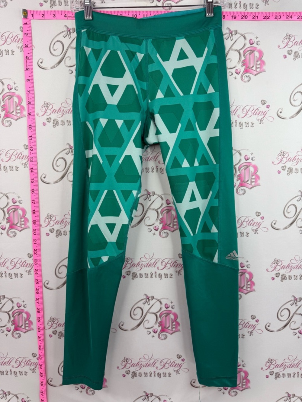 adidas leggings tech fit tights Green Geometric-Print Performance Leggings